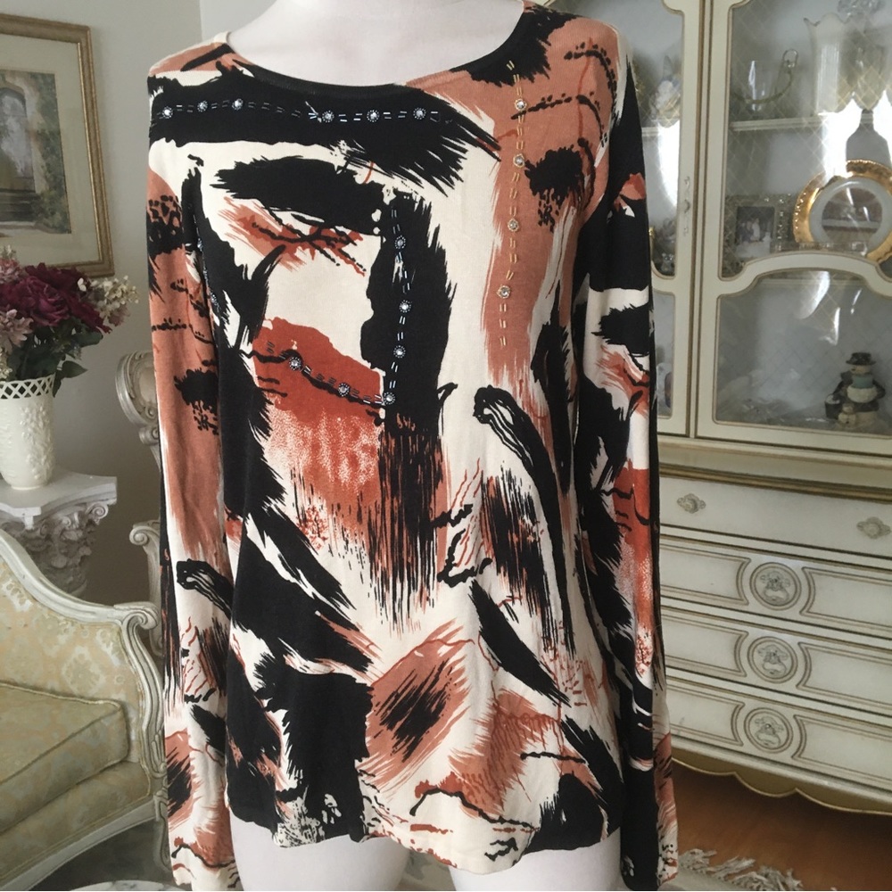 Laura lovely print bead embellished sweater size L